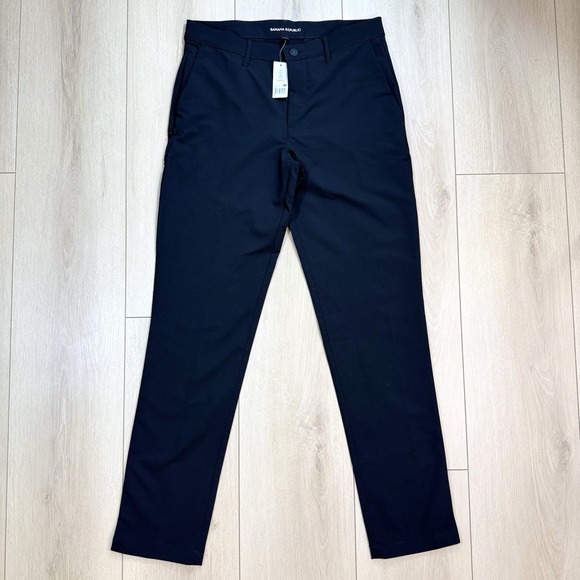 Banana Republic Men's Flat Front Pants Black 32x34 Polyester Stretch Classic Fit - Picture 1 of 10